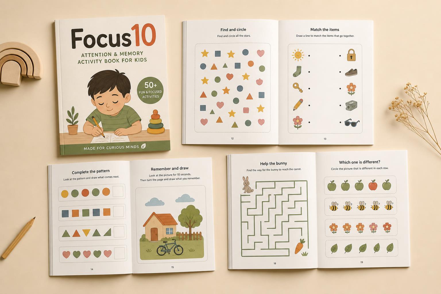 Focus10 printable activity book preview